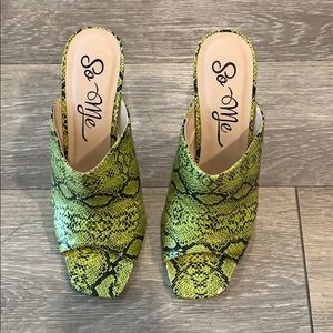 Green Snakeskin Mules